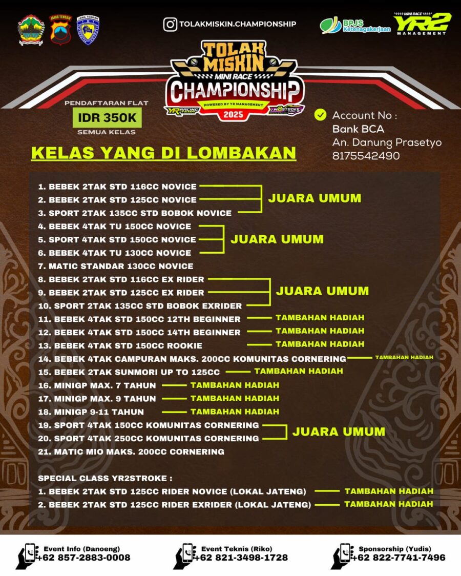 Tolak Miskin Mini Race Championship 2025 Siap Digelar di Boyolali, Hadirkan Kelas Sunmori dan Road Race Pemula