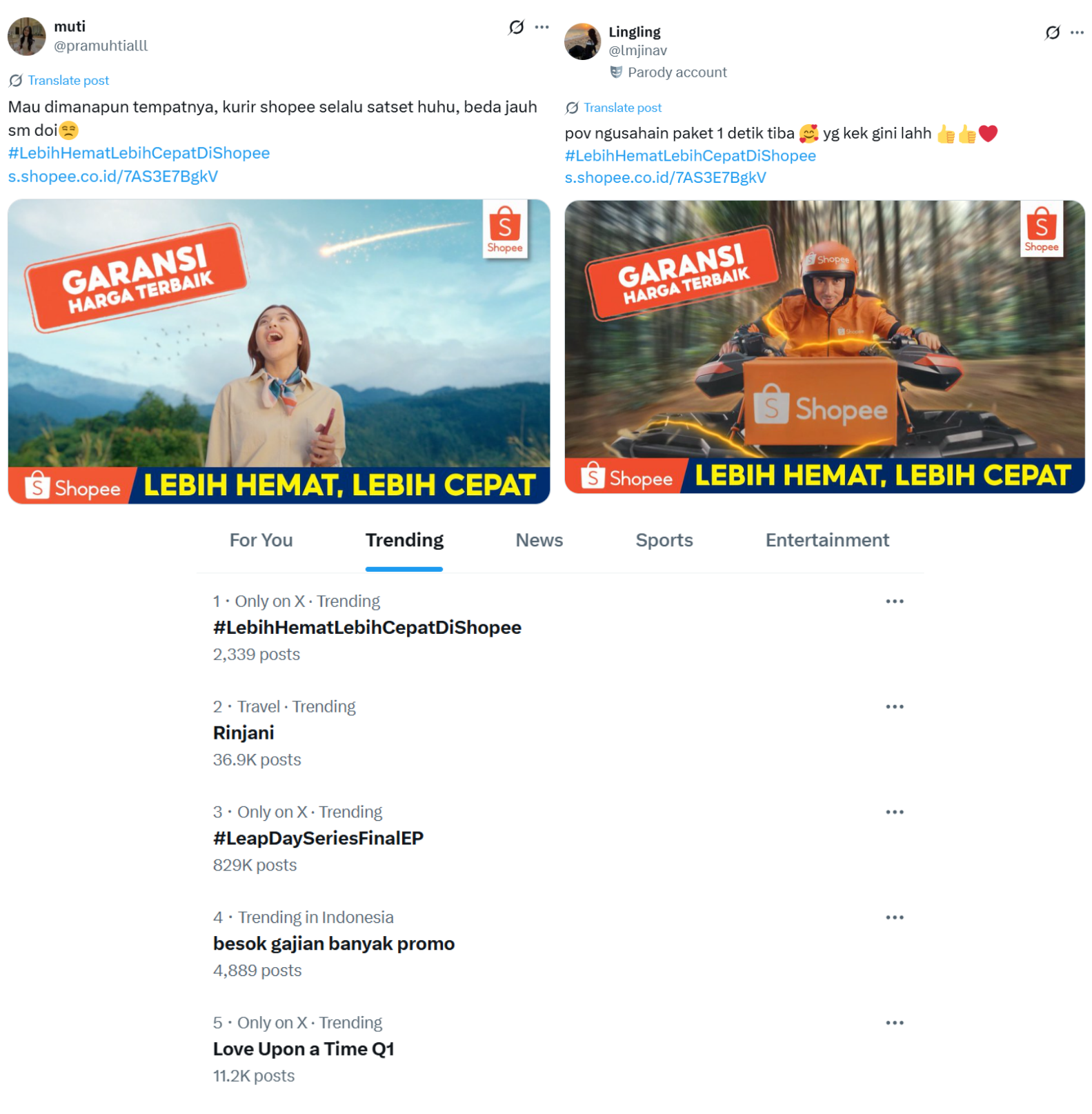 Kampanye LebihHematLebihCepat juga masuk ke Trending Topic di X.